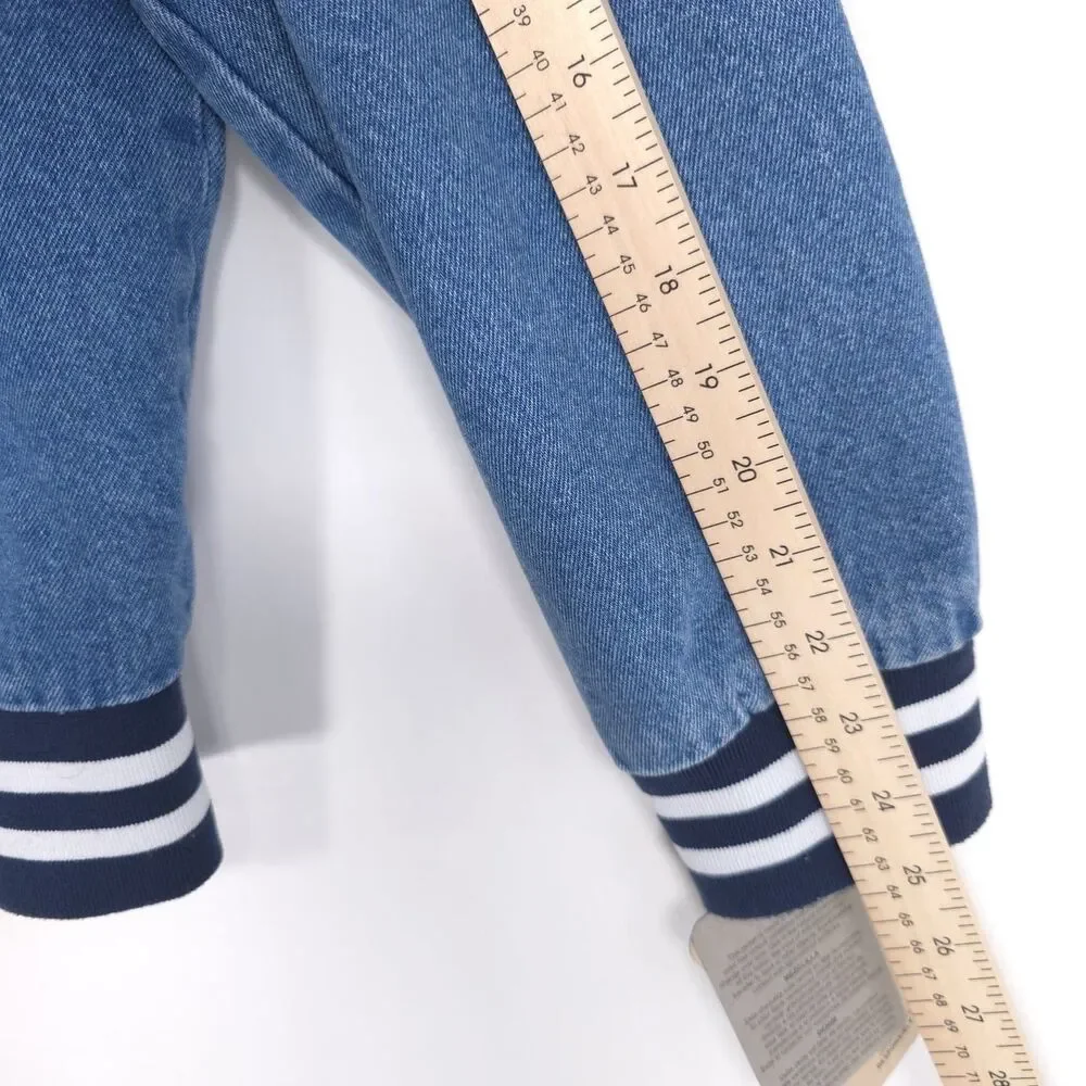 Levi's New Men's Full Zip Varsity Denim Bomber Jacket‎ LARGE Ribbed Knit Hem